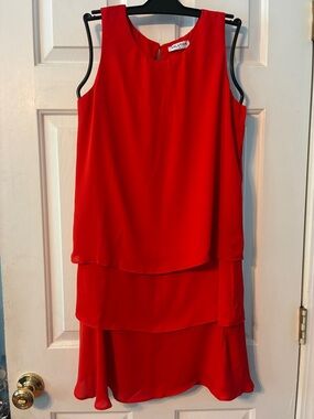 SOLUTION Red Sleeveless Tiered Mini Dress